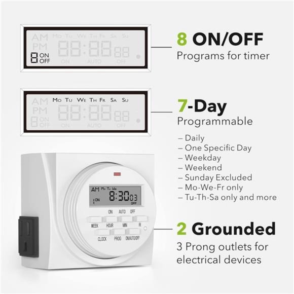 Heavy Duty Digital Programmable Timer, FD60 U6, 115V, 60Hz, Dual Outlet (2 Pack) - Picture 3 of 6